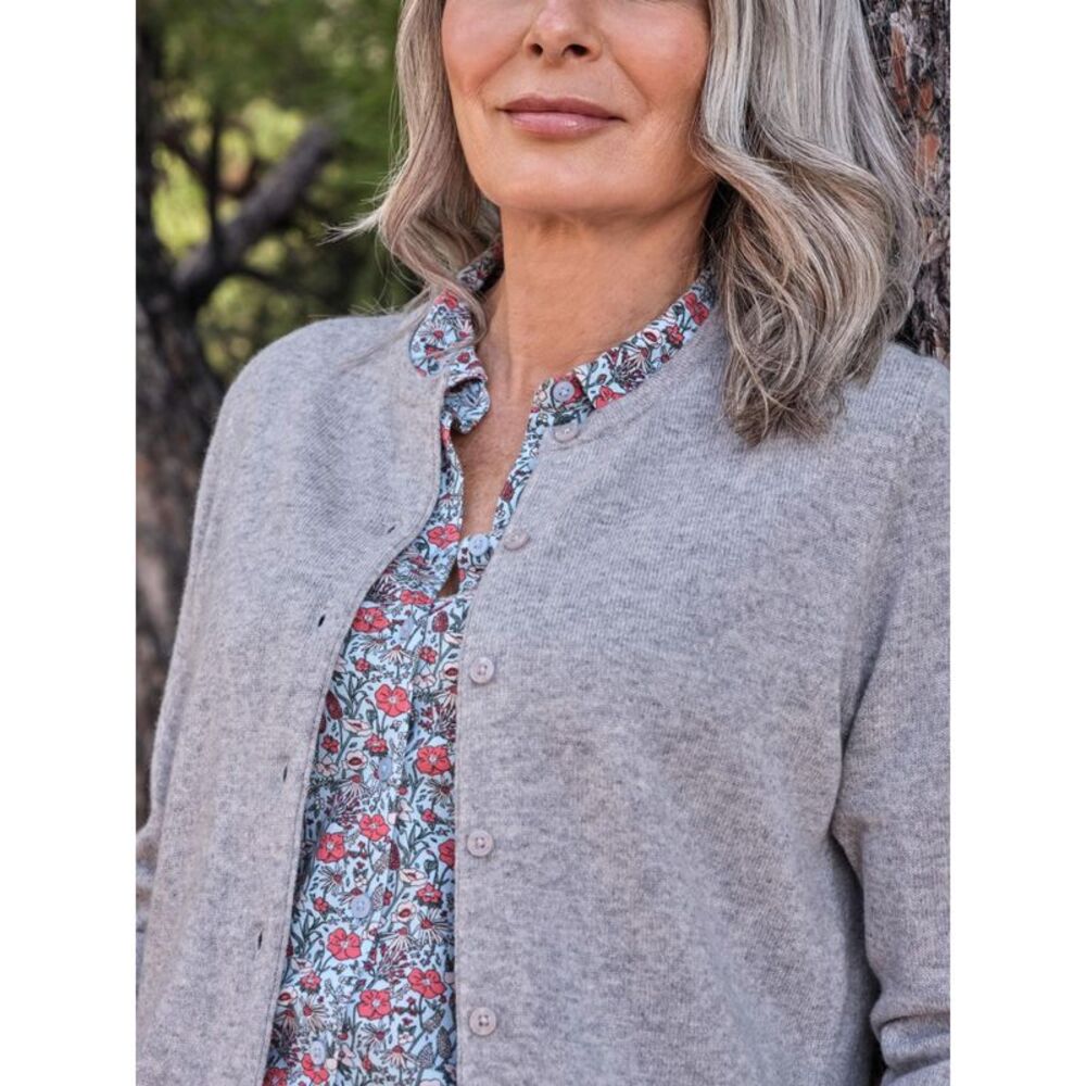 WoolOvers Womens/Ladies Plain Cashmere Crew Neck Classic Cardigan / Marble